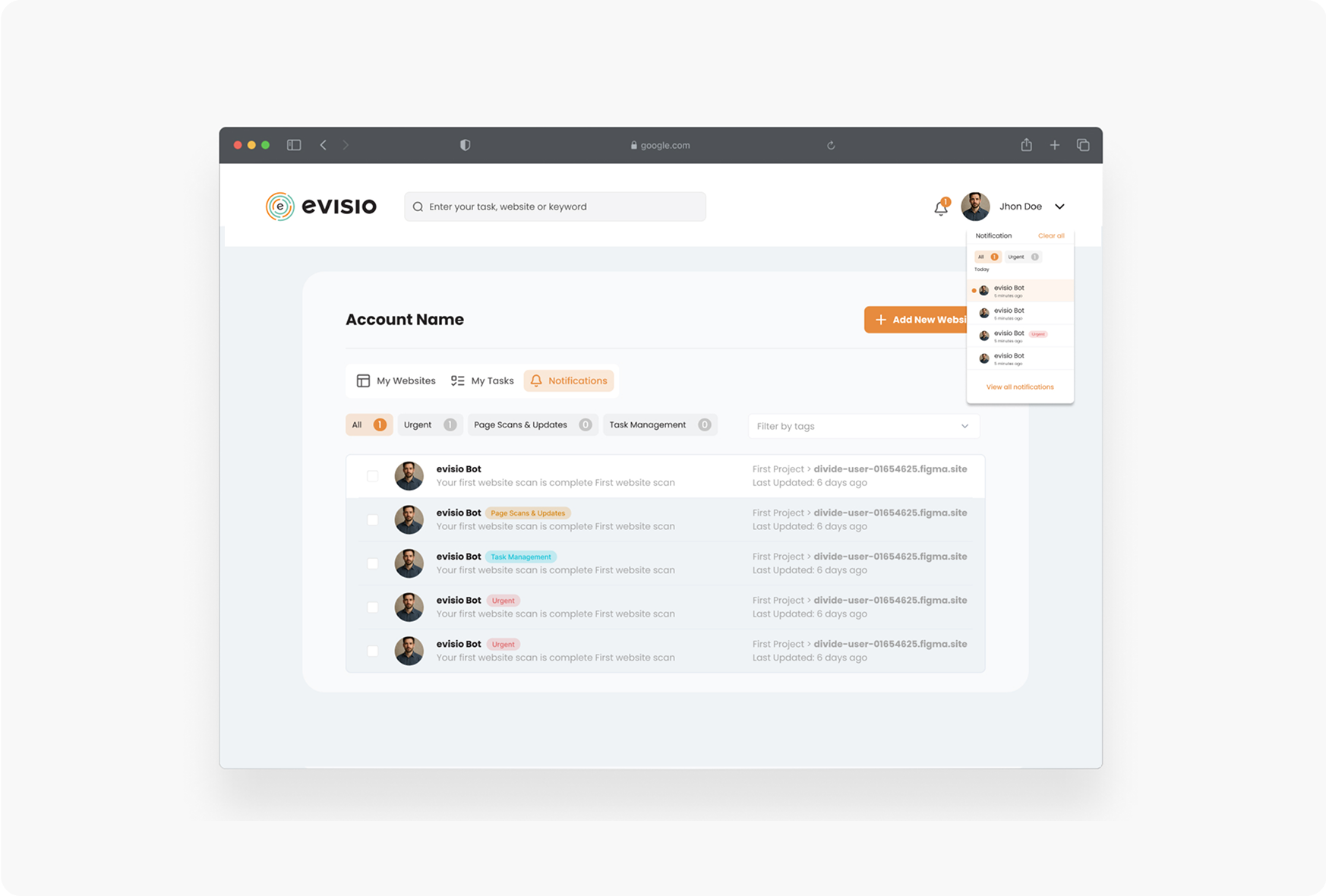 Evisio Alerts and Notifications System